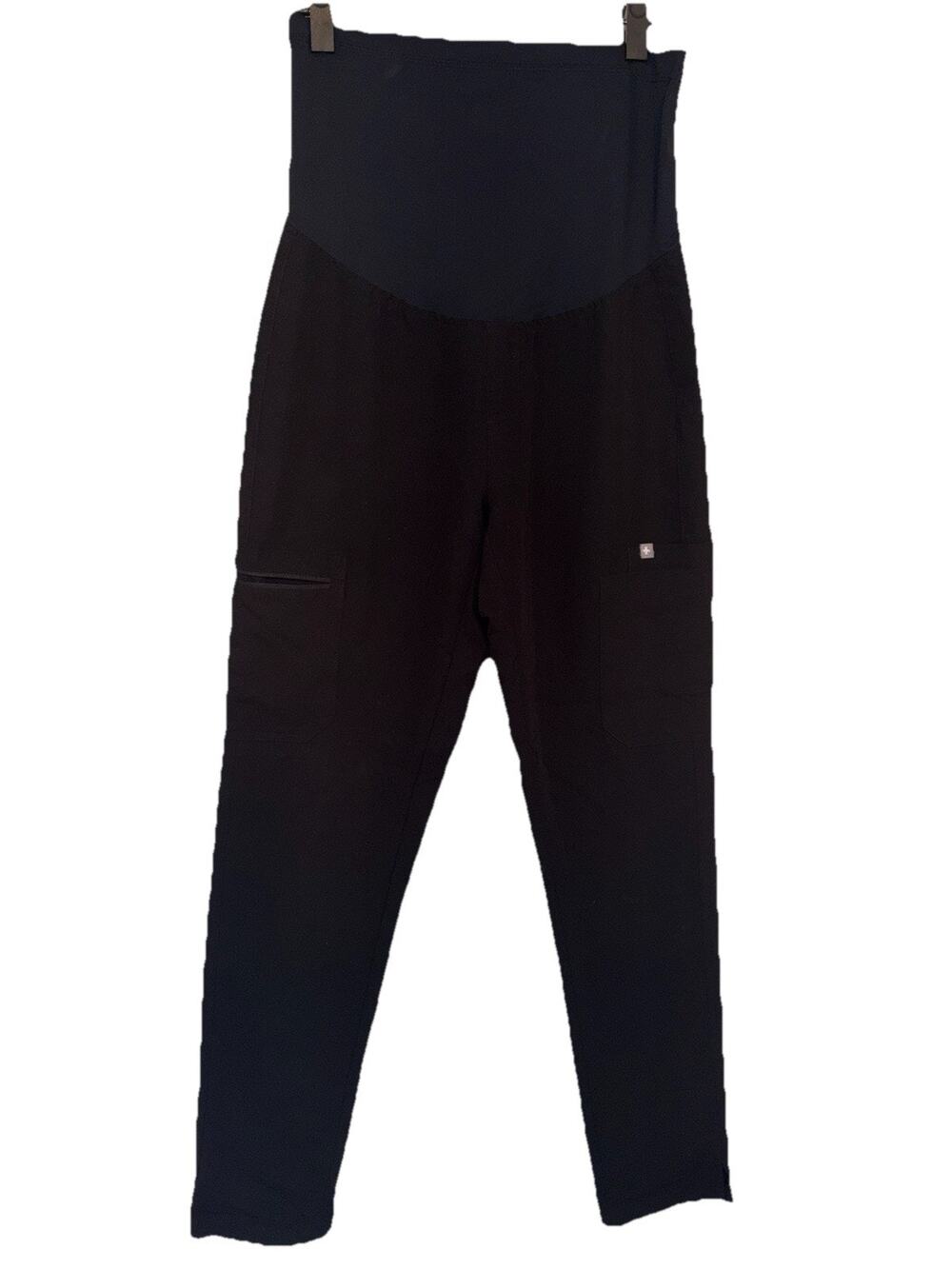 Figs Women's Yola Skinny Maternity Cargo Scrub Pants | Black | Size S Tall